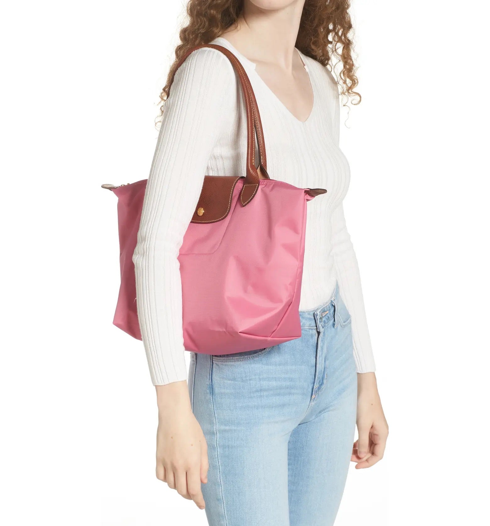 Longchamp Small Le Pliage Recycled Canvas Shoulder Tote in Pink