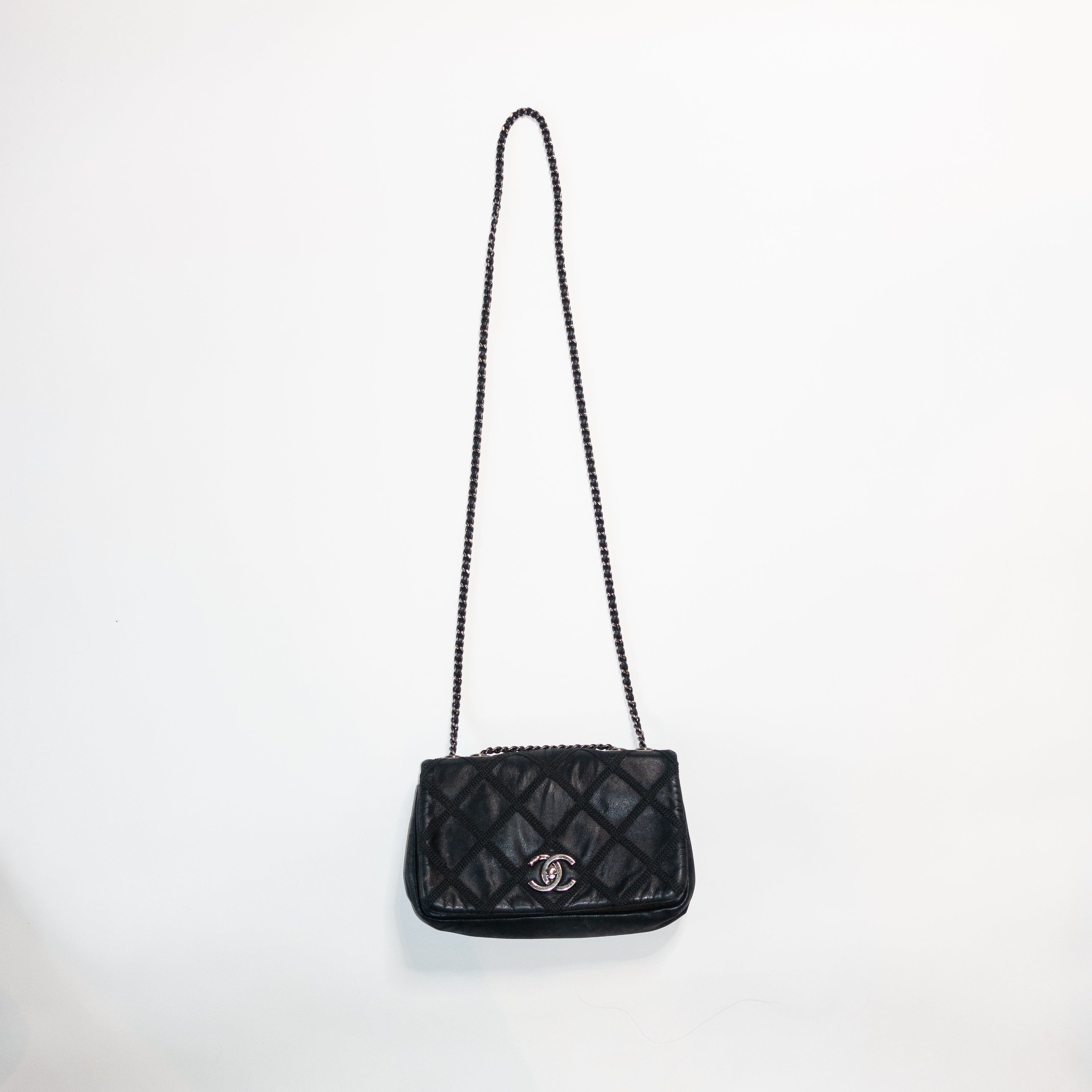 Vintage Bag  CHANEL Quilted Logo CC Suede Shoulder Crossbody Bag Purse  Leather Suede Black